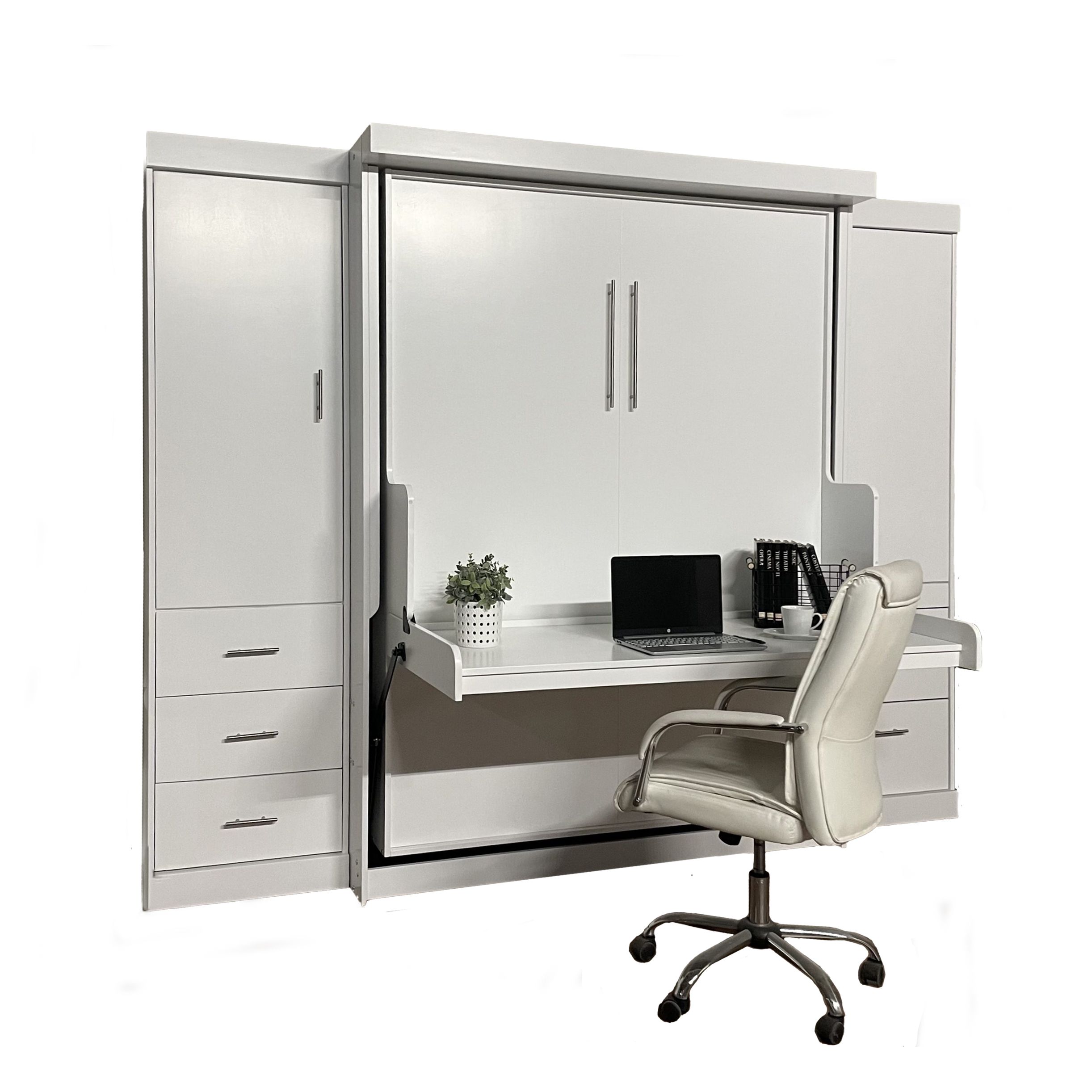 Euro Vertical Desk Bed in white